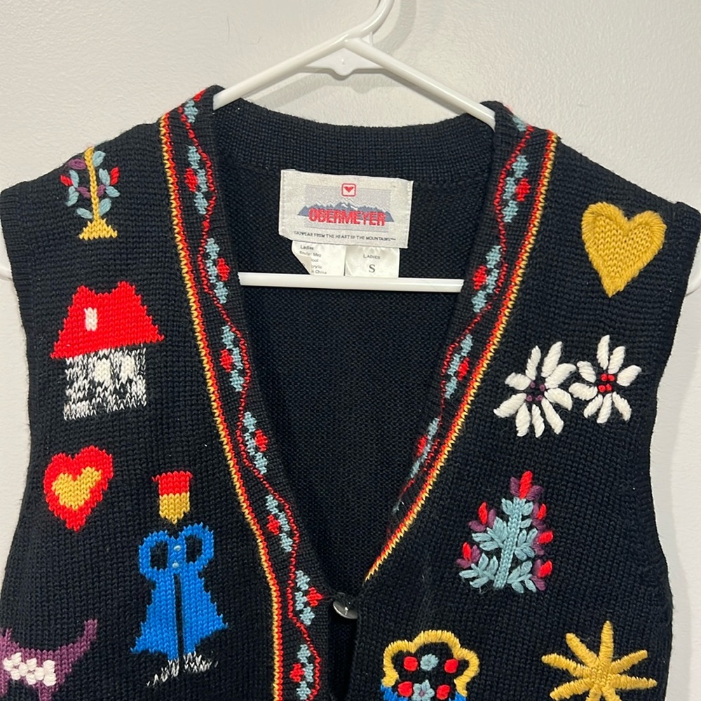 Vintage Obermeyer 100% Wool Knit Holiday Sweater Vest, Size S